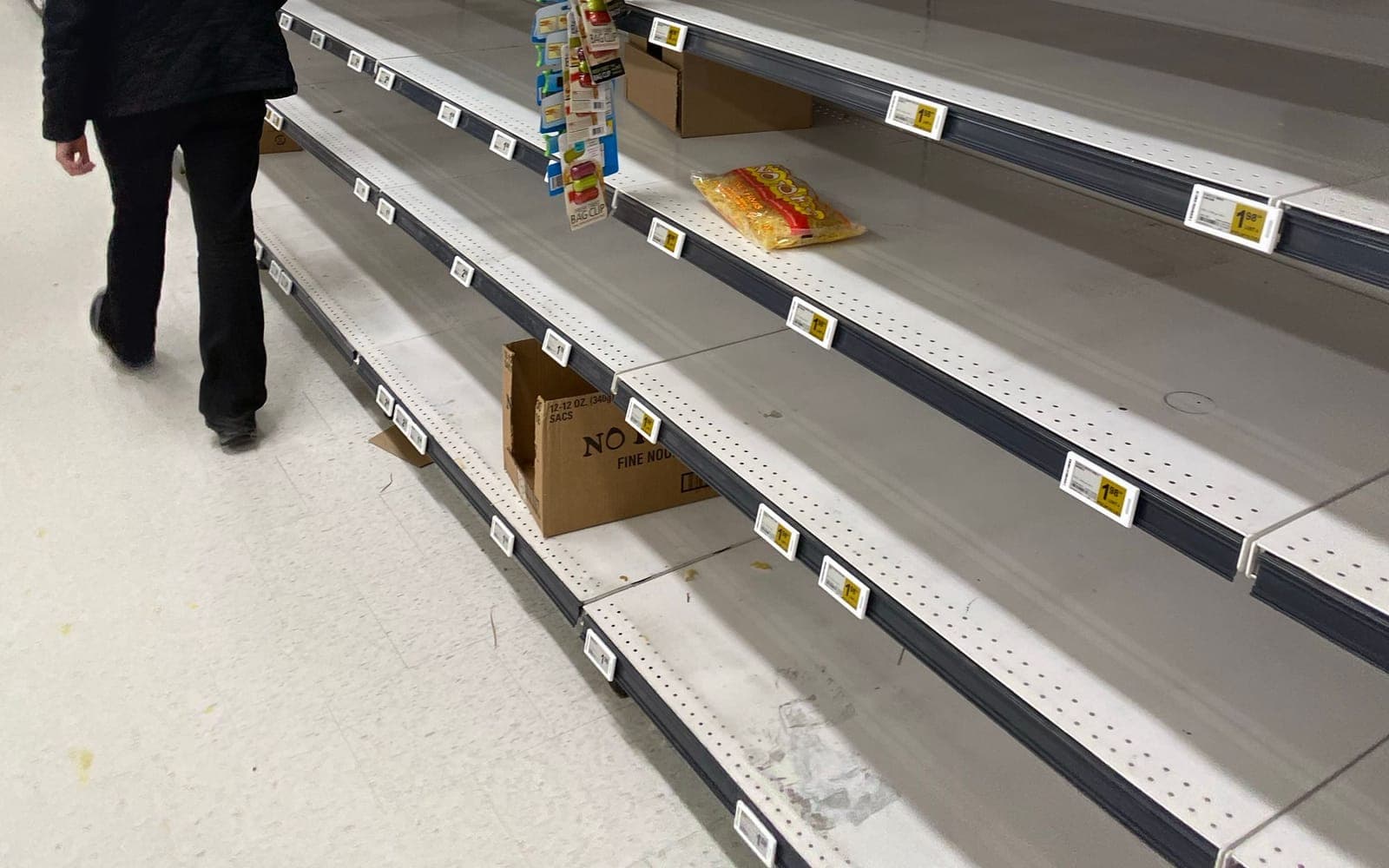 Empty supermarket aisle seen from above